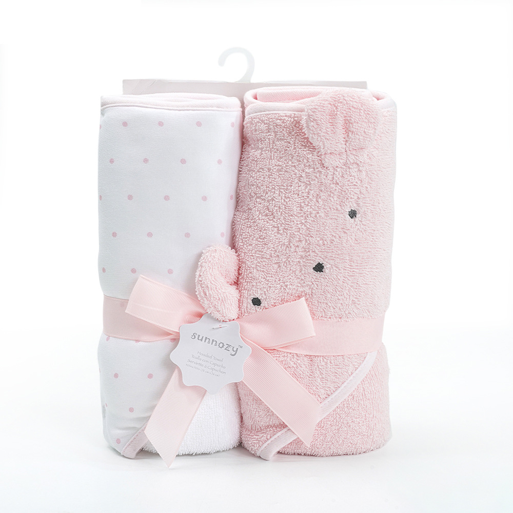 Fábrica al por mayor nuevo diseño bebé 2 paquetes 76 * 76cm absorción de agua toallas de baño de algodón con capuchón cómodo