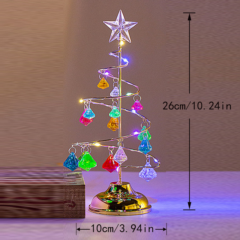クリスマス装飾品プレゼントメッキ鉄芸樹LED発光水晶クリスマスツリー水晶置物夜灯|undefined