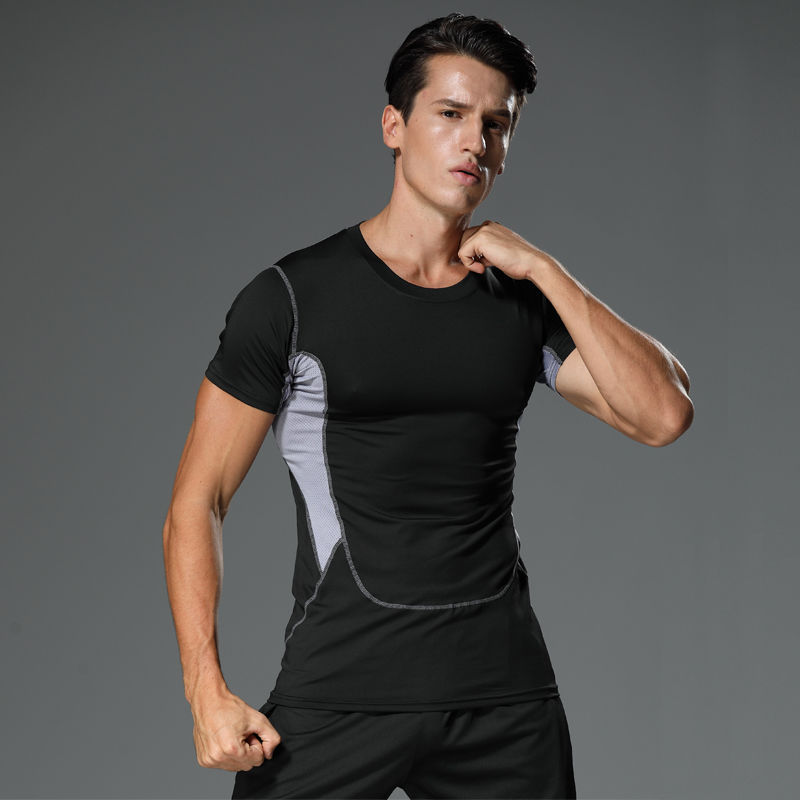 man Fitness wear Tights motion run suit train Quick drying High elastic T-shirt Bodybuilding clothes Cross border