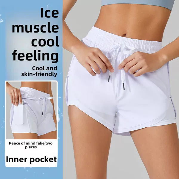 Sports Shorts Women's Quick-drying Breathable Loose Fake Two-piece Yoga Fitness Anti-running Marathon Running Pants Summer Lined