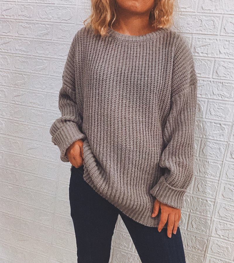 Round Neck Long-Sleeved Knitted Sweater NSSX104233