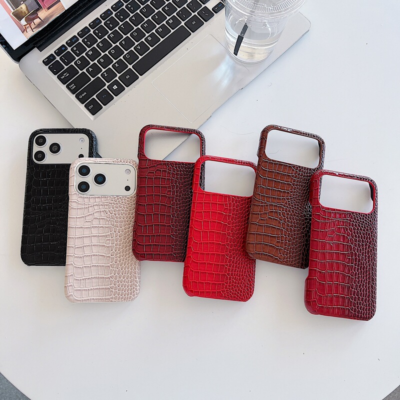 Light Luxury Crocodile Pattern Apple 17 Mobile Phone Case Half Pack 17Pro Hard Anti-Fall Cooling 16Promax Mobile Phone Case Classy