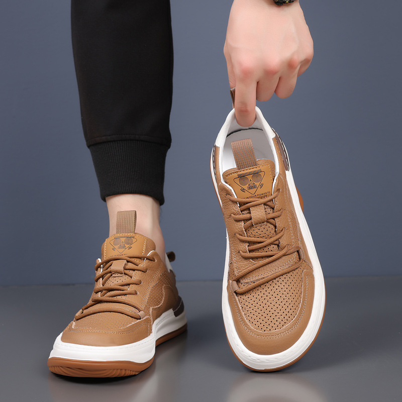 Piel de vaca de primera capa 2025 verano nuevo estilo sandalias de hombre cuero hombres transpirables zapatos blancos zapatos perforados de todo fósforo zapatos de hombre