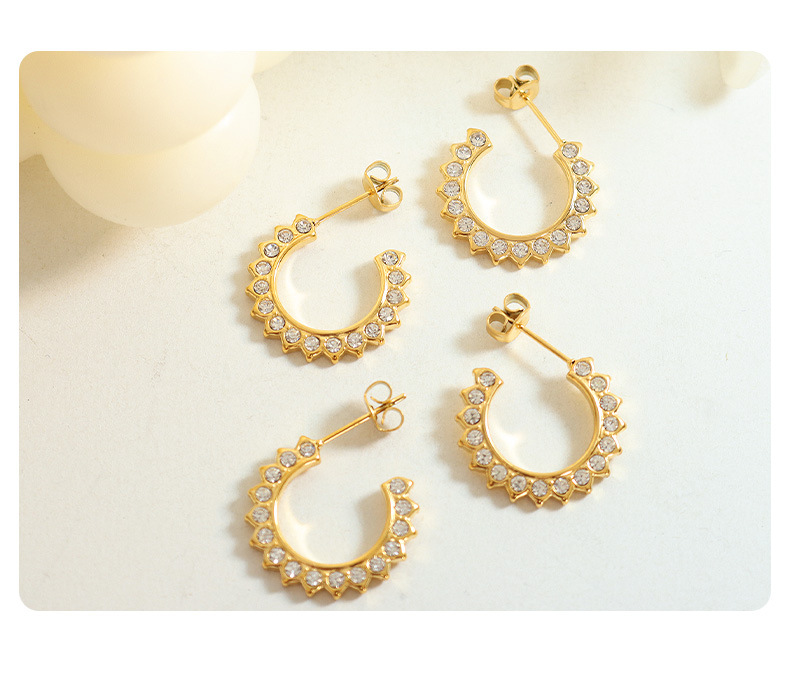 Fashion C Shape Titanium Steel Plating Zircon Ear Studs 1 Pair