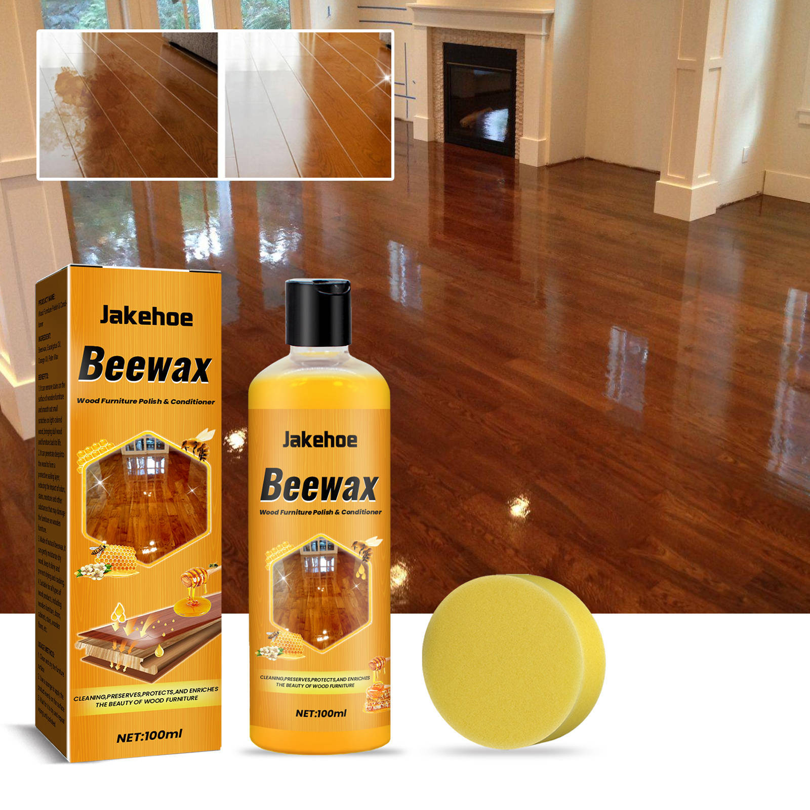 Jakehoe Floor Cleaner for Home, Wooden Floors Protection, Cleaning, Maintenance Wax, Stain Removal, Dust Prevention, Enhancement and Polishing