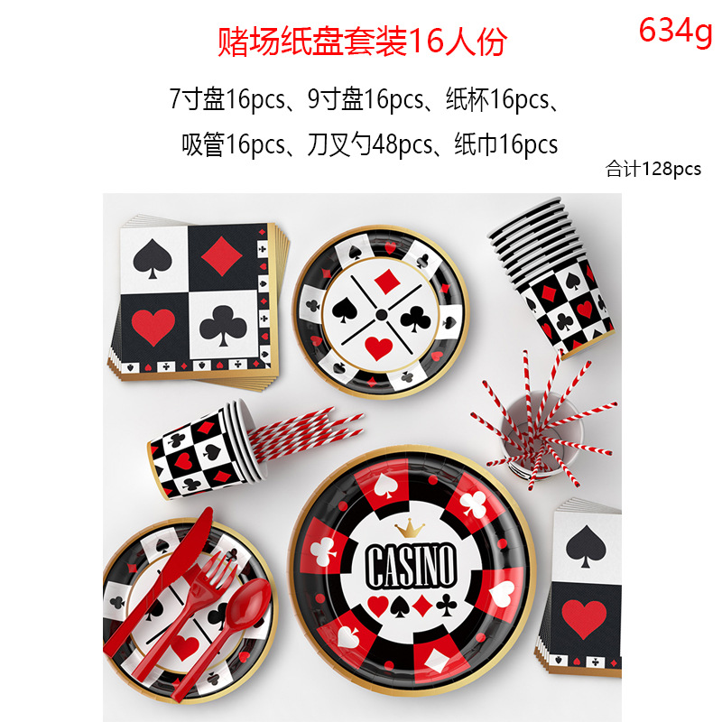 Amazon Casino jugando a las cartas cumpleaños decoración tema plato de papel desechable taza de papel tejido partido suministros traje