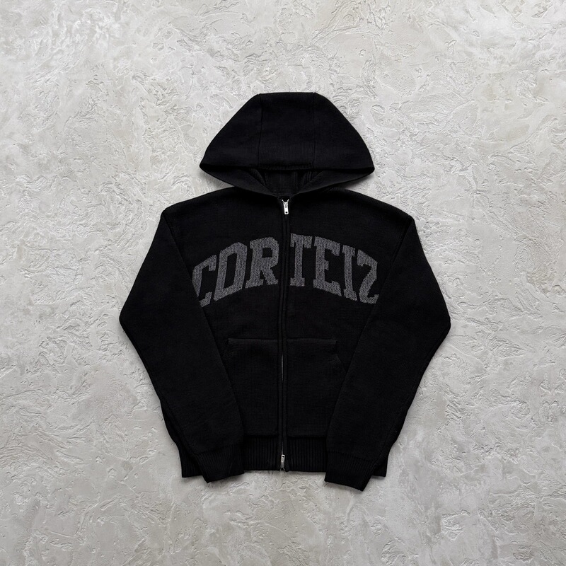 Corteiz American street style hip-hop jacquard letter 3M college hooded zip-up knit sweater men's trendy jacket