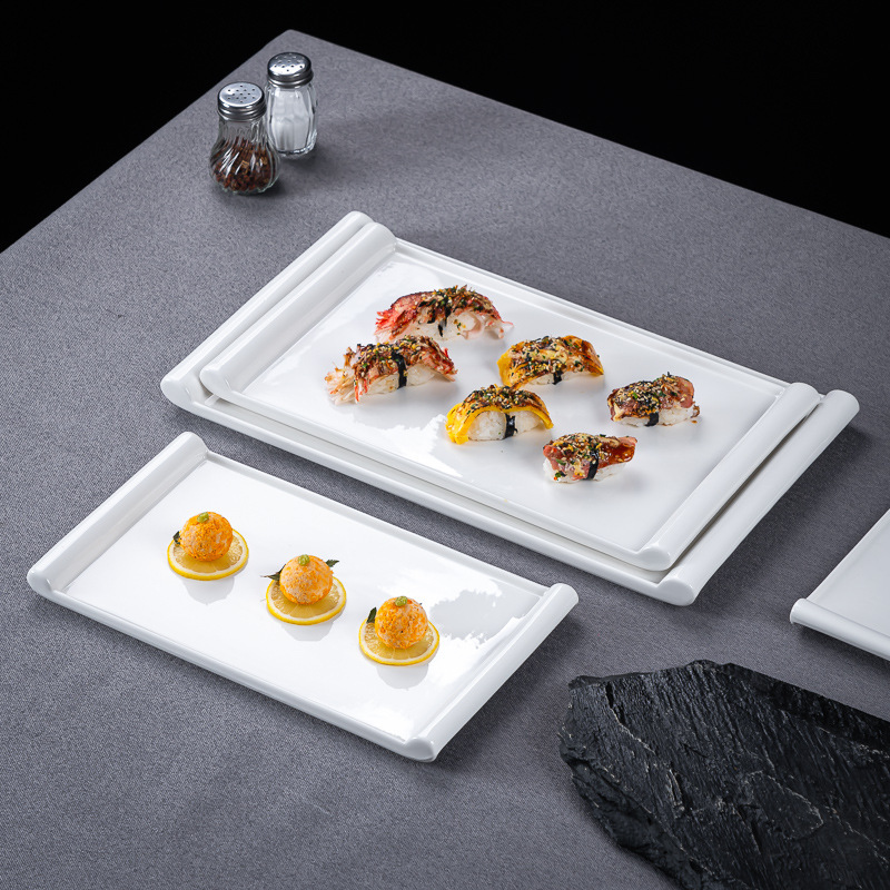 Ceramic Sushi Flat Plate White Artistic Dish Private Chinese Hotel Tableware Creative Cake Snack Plate Tray