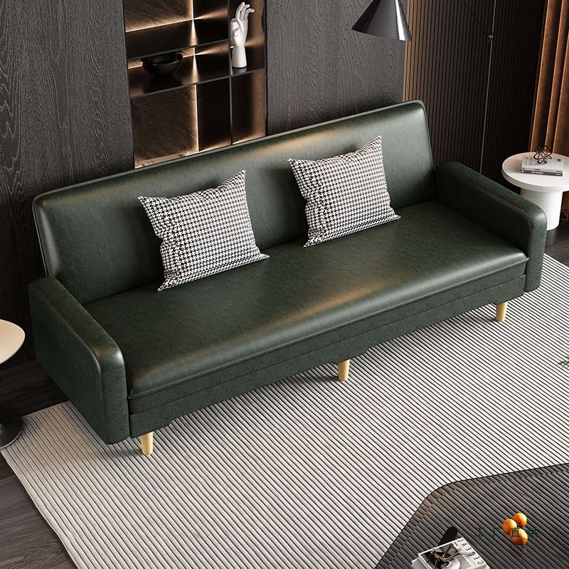 Foldable Dual-Purpose Sofa for Rental Housing, Cat Claw Leather, Oil Wax Pu Leather Fabric, Simple Sofa Bed for Three People in Small Apartment