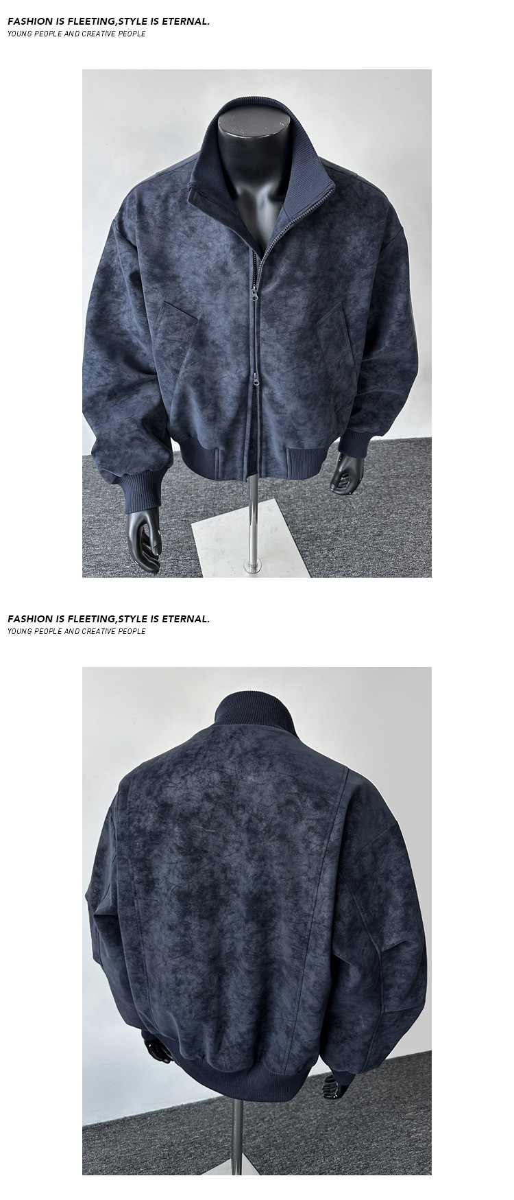 Denim Jacket Men Tie Dye Leather Effect American Retro Loose Fit_voghion.com