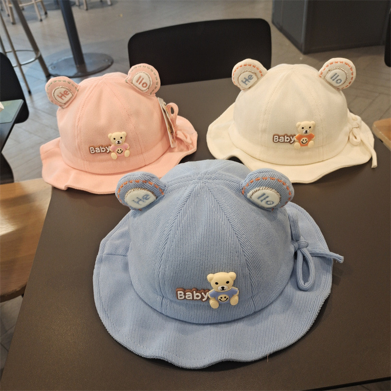 Sombreros de bebé primavera y otoño bebé bebé niño oso de dibujos animados pescador gorro de orejas lindas gorras de algodón