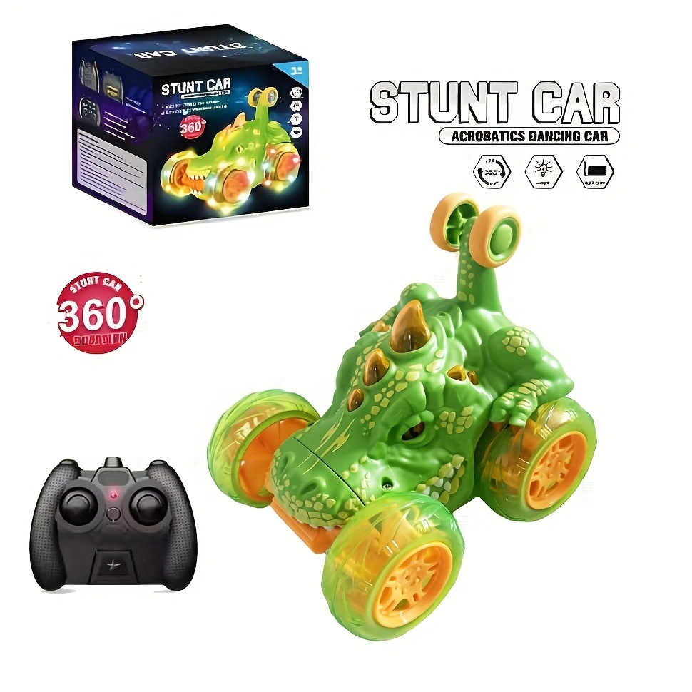 Transfronterizos niños dinosaurios eléctricos 2.4g iluminación música truco camión rodante coche de juguete animal coche de control remoto
