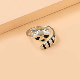 创意时尚简约款式小猫猫尾开口可调节戒指指环趣味首饰饰品款式