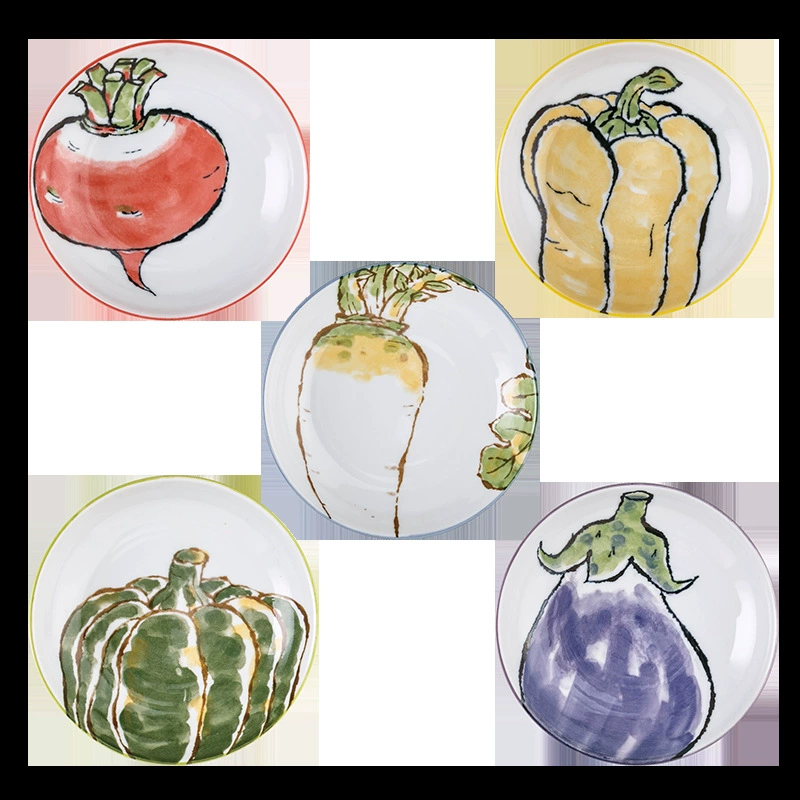 Japan imported ceramic deep disk underglaze color hand -drawn style plate
