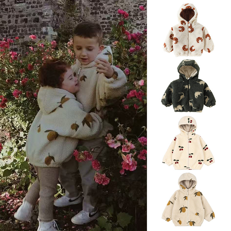 Scandinavian Style Kidsren's Polar Fleece Hooded Jacket 2026 Autumn and Winter Style Cardigan for Boys and Girls, Stylish and Warm Top