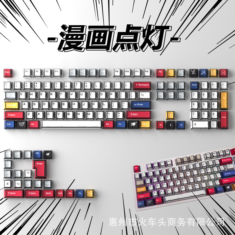 Comic Style Graffiti Keycap Original Pbt Five-Sided Sublimation Mechanical Keyboard Cap Adapted to 68/84/87/98/108