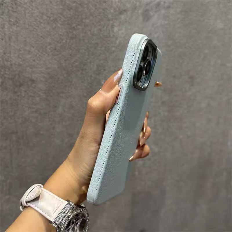 Patrón de lichi de color sólido simple para iPhone15 estuche para teléfono móvil de agujero grande 16ProMax 14 Apple 13 hombres y mujeres 16 duro