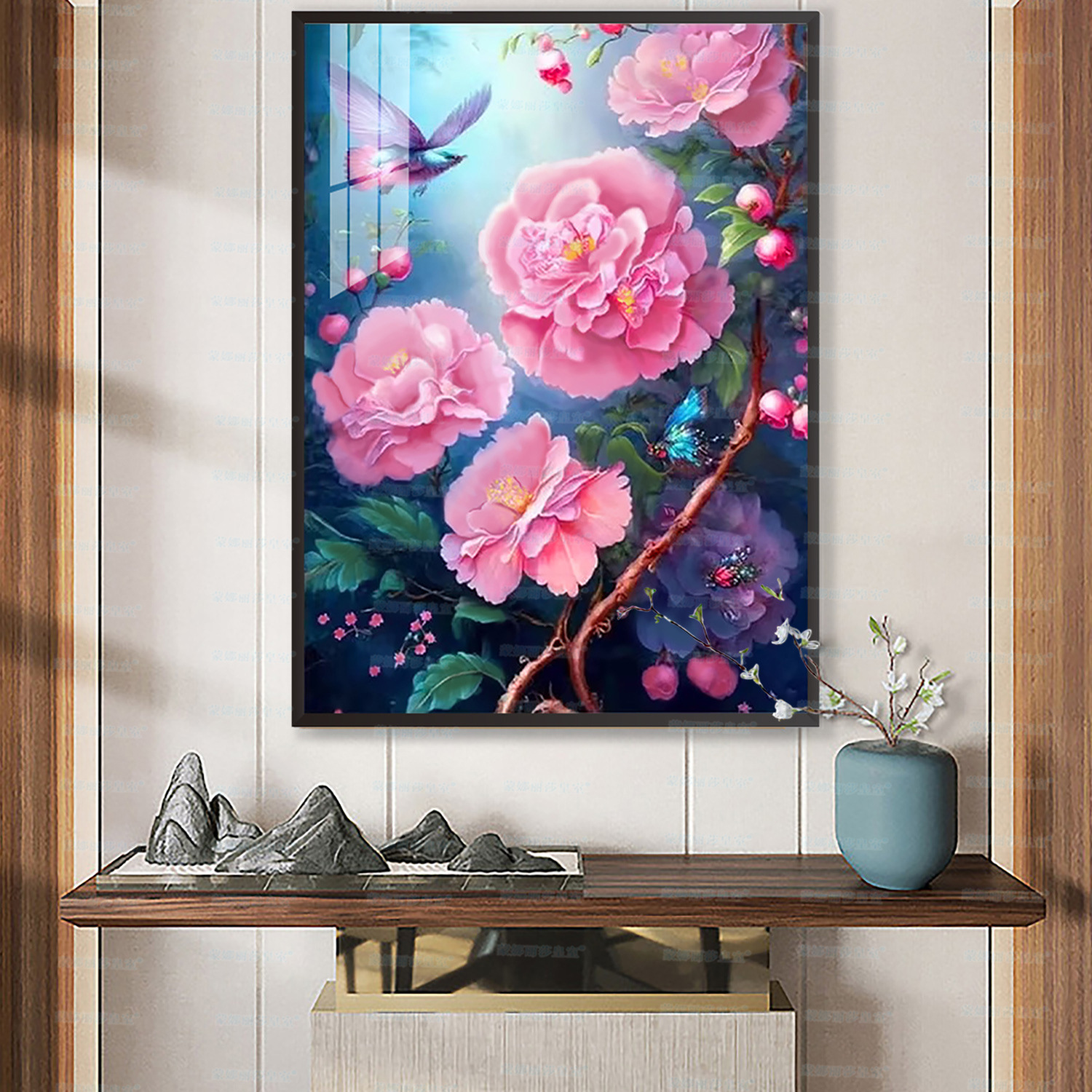 Mona Lisa Real Camellia de bordado cruzado moderno minimalista pinturas decorativas de mariposa estética bordado de hilo a mano