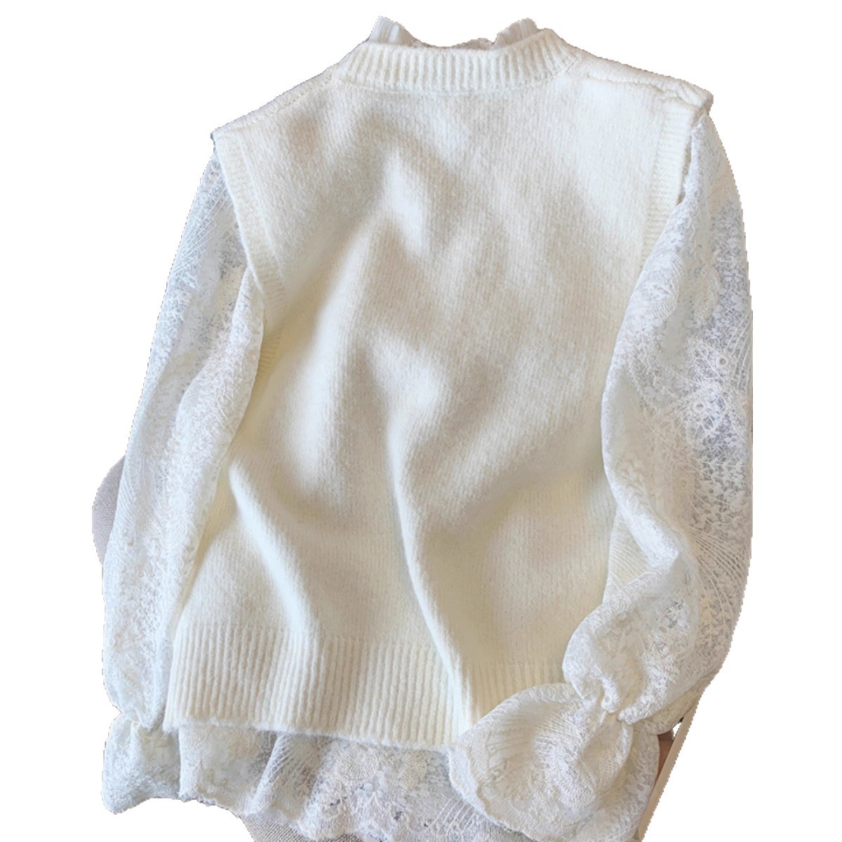 chaleco de punto de cuello redondo primavera y otoño nuevo tipo suave flor tridimensional doblada para usar clip suéter suelto chaleco de mujer