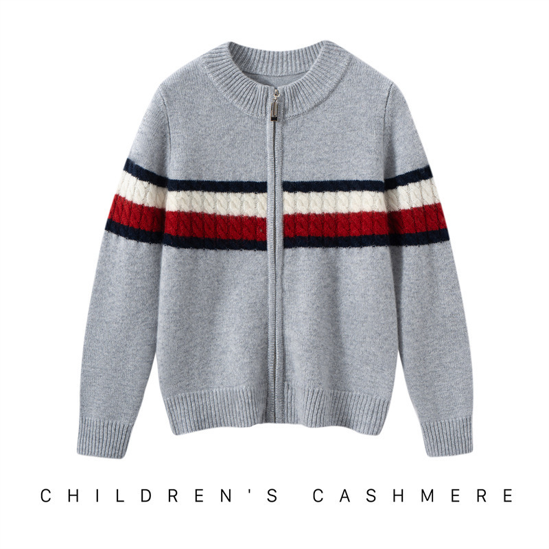 Autumn and Winter New Striped Jacquard Cardigan Cashmere Sweater for Men and Women, Unisex Round Neck Thick Sweater Jacket