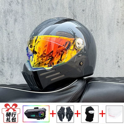 Motosiklet kaskı (dəbilqə) — All Seasons, with Bluetooth Function - cement-gray-avenue-with-symphony-red-night-vision-available-transparent-mirror-delivered-y10-soft-wheat-m
