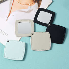 皮质折叠镜正方形便携随身镜化妆镜旋转口袋镜学生礼品小镜跨境