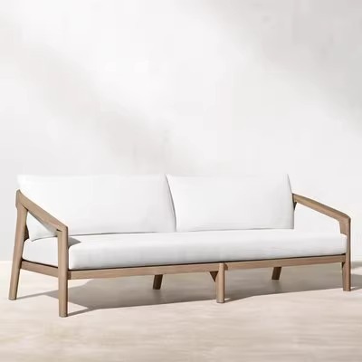 Sofá nórdico de teca al aire libre, sofá de patio al aire libre, impermeable y protector solar, sofá de ratán al aire libre, sofá de madera maciza