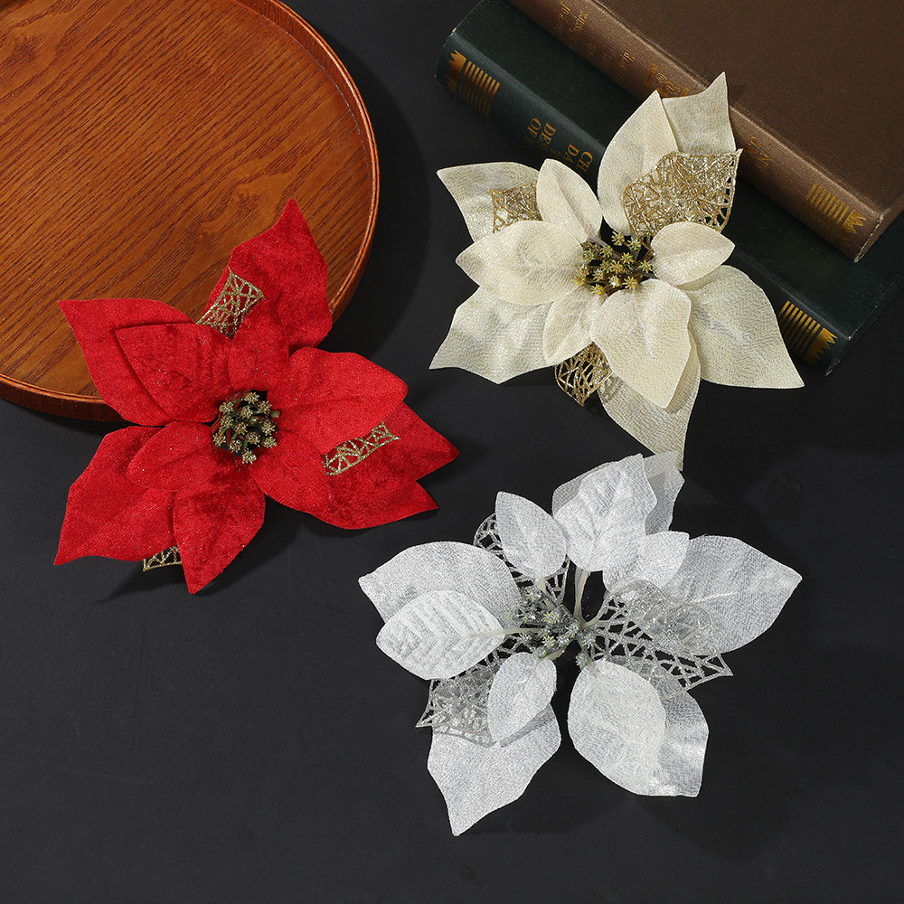 Christmas Flowers Christmas Tree Holiday Decoration Pendant Red Flannel Christmas Flower Furniture Simulation Flower Ornaments