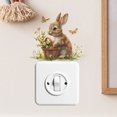 New fun-kg62 cartoon cute little rabbit flower switch sticker living room entrance home decoration wall sticker