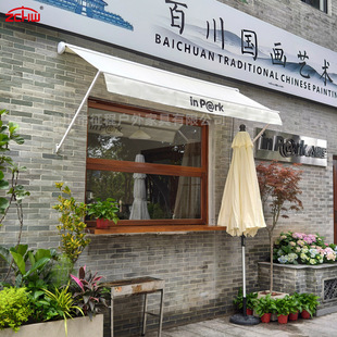 户外网红欧式曲臂式伸缩雨棚咖啡店门头摆臂遮阳篷固定棚曲遮阳蓬-阿里巴巴