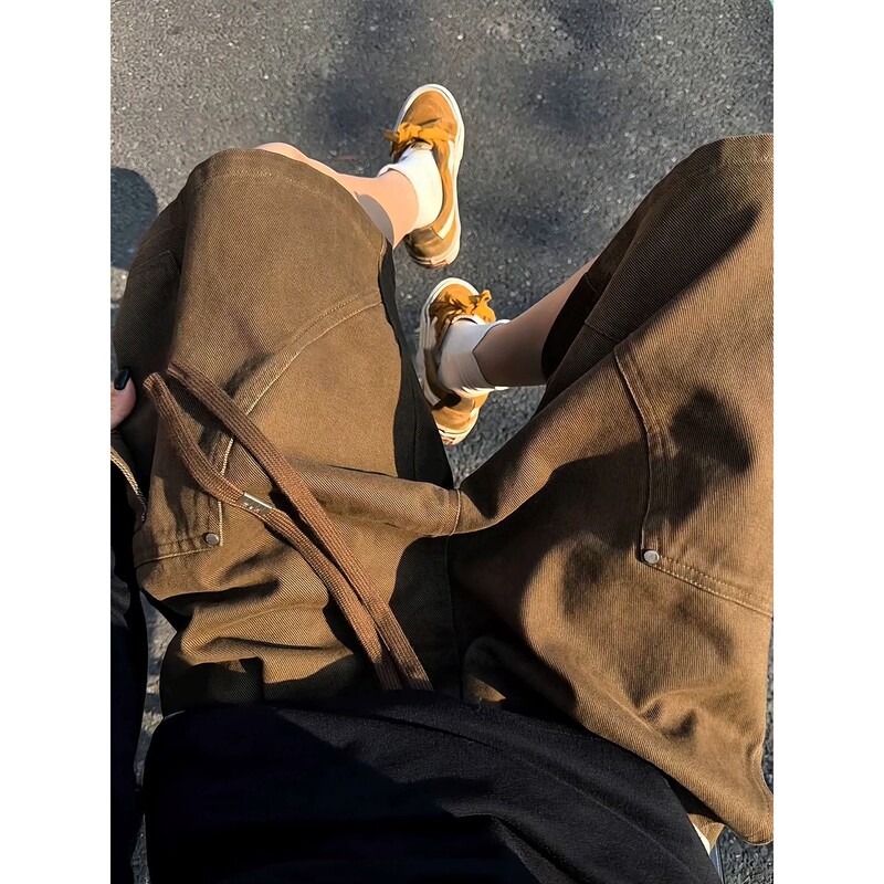 Vintage American-Style Brown Shorts for Men, Summer Pure Cotton Lumberjack Work Pants with Large Pockets, Casual Five-Point Pants Vintage American-Style Brown Shorts for Men, Summer Pure Cotton Lumberjack Work Pants with Large Pockets, Casual Five-Point Pants