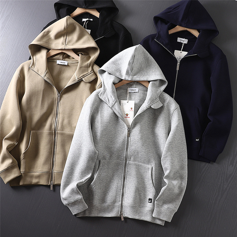 Heavyweight Designer Line Autumn New Men's Outdoor Fashion Versatile Solid Color Hooded Cardigan Casual Sweatshirt Trendy