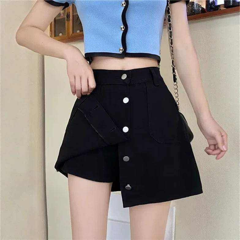 Denim Shorts Skirt for Women, High-Waisted, Spring/Summer 2026 New Style, Plus Size, Flattering for Curvy Figures, Versatile, White Wide-Leg A-Line Hot Pants