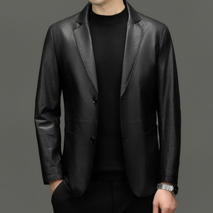 Bg-H17018 New Style Genuine Leather Jacket Men's Fully Vegetable Tanned Goatskin Jacket Business Casual Suit Korean Style Slim Fit