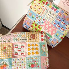 Full Cotton Colored Makeup Bag Storage Bag Cute Female Student Portable Large Capacity Quilted Hand Held Bag