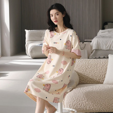 一件代发卡通睡裙夏纯棉短袖薄款韩版连衣裙睡衣家居服女夏季外穿