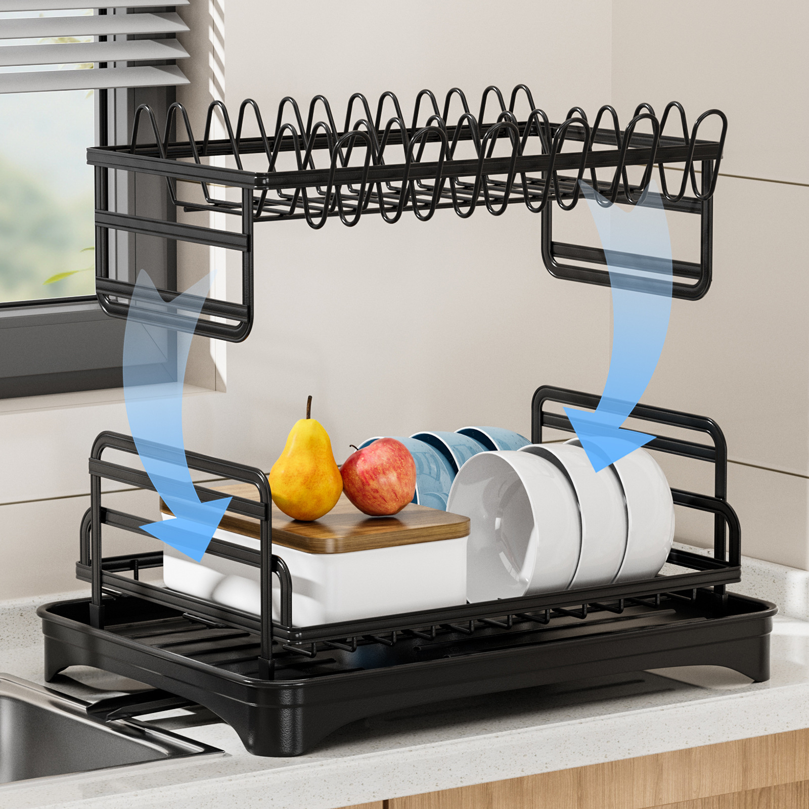 Nuevo tipo de cocina transfronteriza estante de platos de drenaje multifuncional estante de almacenamiento de palillos estante de almacenamiento de platos domésticos de doble capa