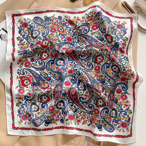 New White Cashew Flower Floral Silk Scarf Women's Mulberry Silk Square Scarf Spring and Autumn Matching Shirt