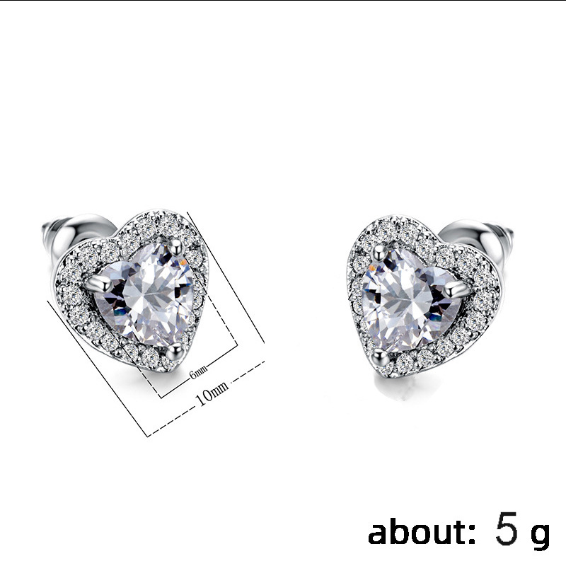 5g Weight Sweet Heart Shape Alloy Rhinestone Women's Ear Studs 1 Pair