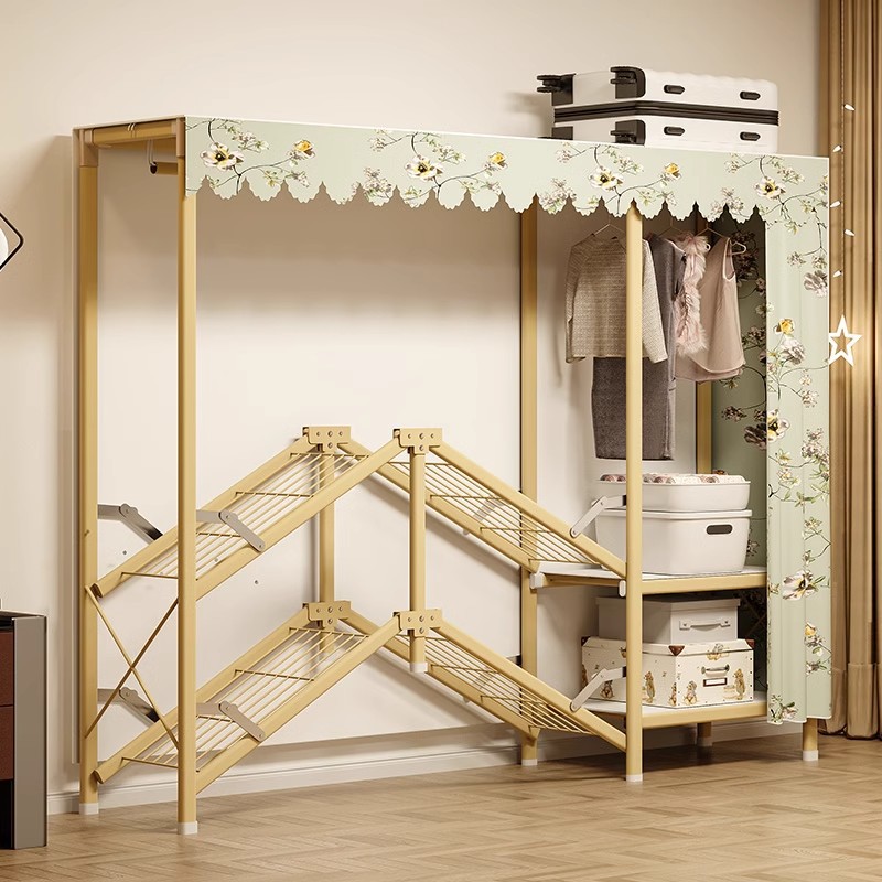 Folding Wardrobe Steel Frame Household Bedroom Installation-Free Simple Wardrobe Strong and Durable Storage Cloth Wardrobe for Rental Room