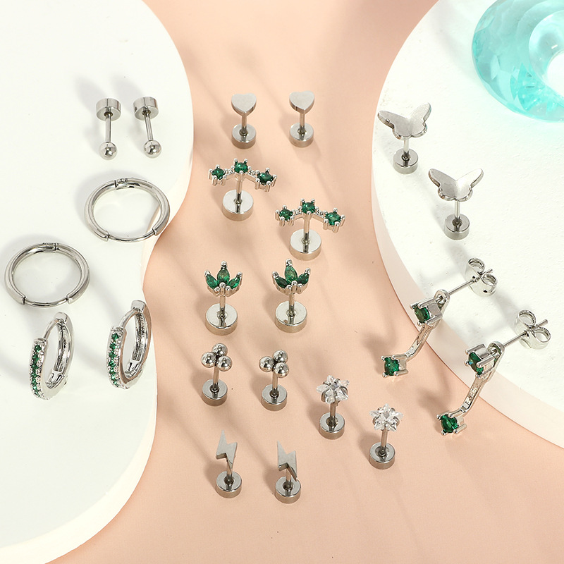 Geometric Star Diamond Earring Set Silver Stainless Steel Fashion Light Luxury Ear Jewelry for Women detail image 7