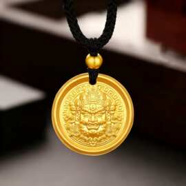 黄财神吊坠古法沙金吊坠新款财神圆盘吊坠挂坠项链仿沙金饰品批发