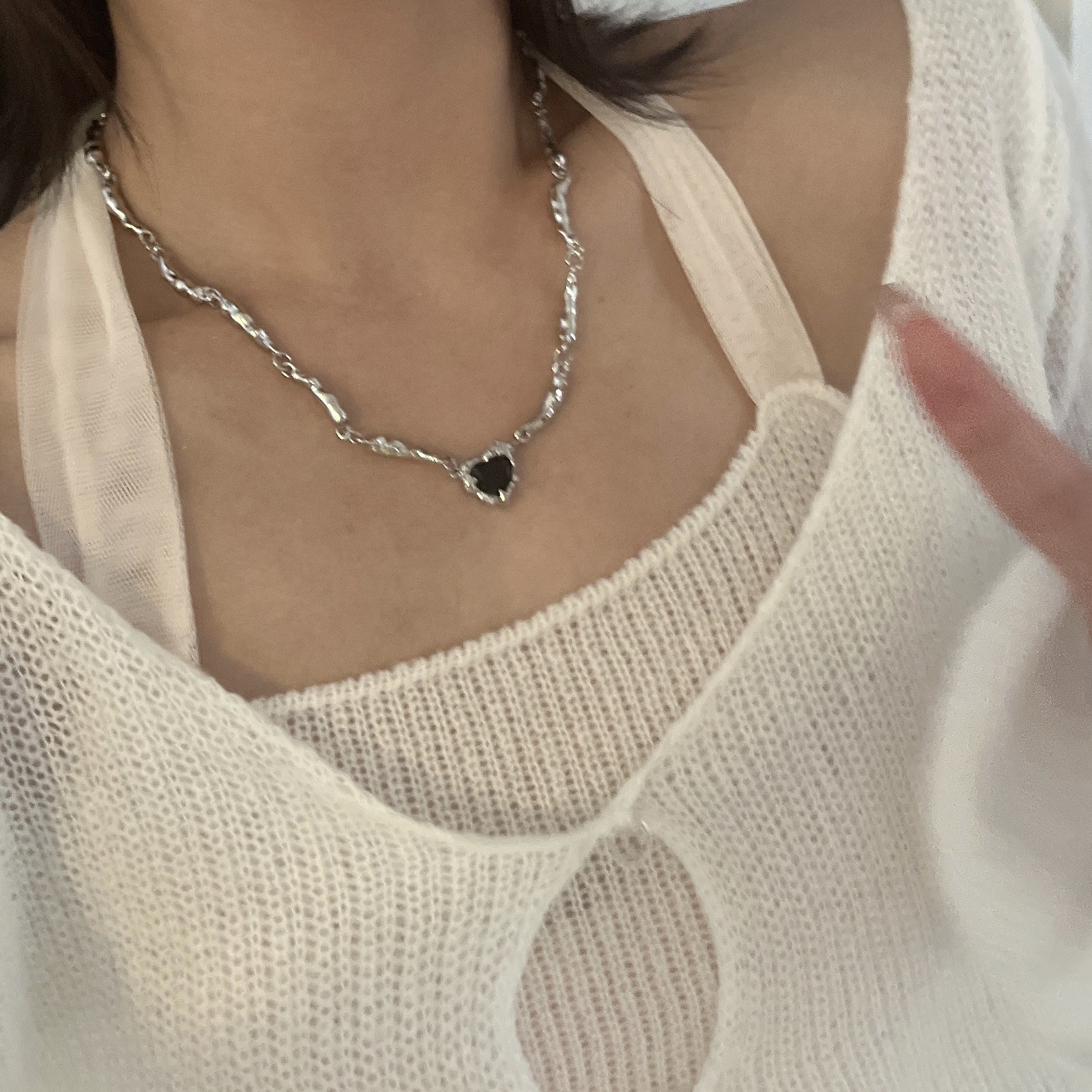 Fashion Heart Shape Titanium Steel Plating Inlay Necklace Colorza_colorza_1