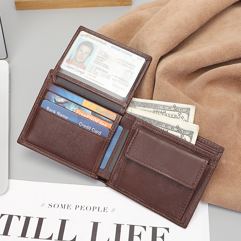 Jiameda Leisure Cowhide Men's Wallet Multi Position Money Clip Genuine Leather Short Change Card Bag_voghion.com