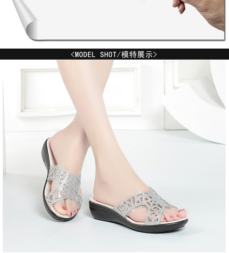 Dép xỏ ngón nữ đế bệt da thật đính đá rhinestone — Màu vàng chi tiết 6