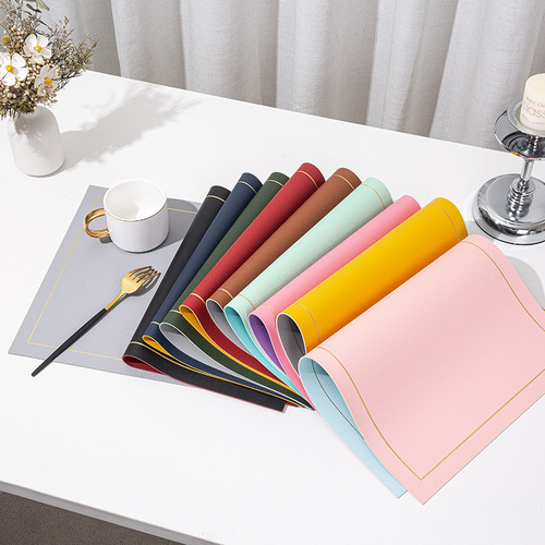 Wholesale solid color leather placemats insulation mats anti-scalding western dining table mats double-sided two-color placemats waterproof and oil-proof dining table mats