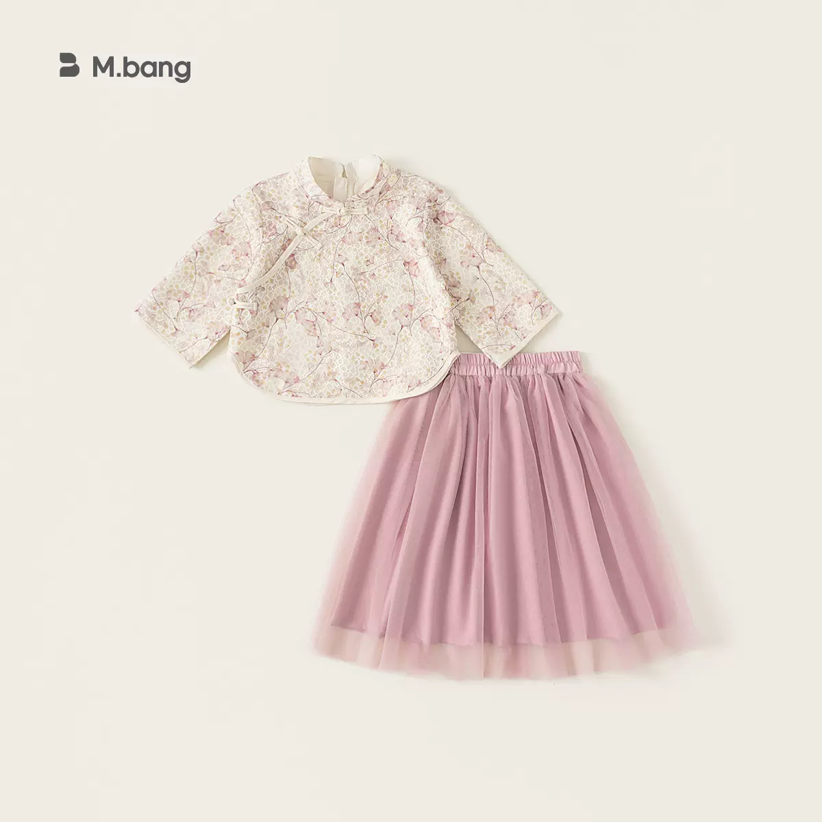 邦选童装女童春装国风套装儿童汉服网纱半身裙新中式女孩子两件套