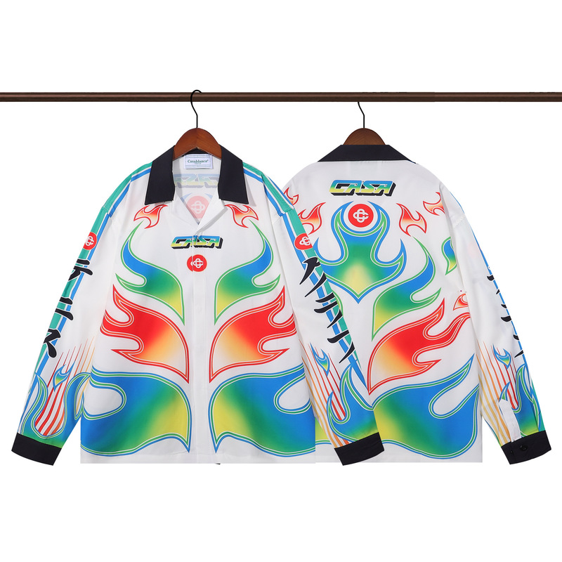Cross-Border Casablanca Cardigan New Trendy Brand Colorfulful Flame Logo Printed Casablanca Long-Sleeved Shirt