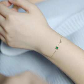 s925镀银祖母绿手链女方糖ins小众设计简约个性冷淡风百搭气质款