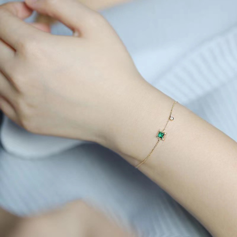 s925 Silver Plated Emerald Bracelet Women's Sugar ins Niche Design Simple and Cold Style All-match Style s925 Silver Plated Emerald Bracelet Women's Sugar ins Niche Design Simple and Cold Style All-match Style